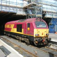 EWS 67027 stands in the locomotive bay at the east end of Waverley on 14 June.<br><br>[Veronica Clibbery 14/06/2011]