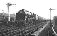 The RCTS (Lancashire & North West Branch) <I>Rebuilt Scot Commemorative Rail Tour</I> on a photostop at Hellifield on 13 February 1965. The locomotive in charge is no 46115 <I>'Scots Guardsman'</I>. [The stop at Hellifield included a visit to the shed to view some of the National Collection, during which time the train was put into the Down Loop.] [See image 23520]<br><br>[K A Gray 13/02/1965]