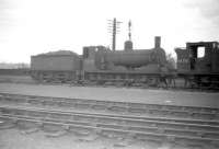 Caley <I>Jumbo</I> 57370 on 66C Hamilton shed in the summer of 1959. McIntosh 0-6-0T no 56256 stands alongside. <br><br>[Robin Barbour Collection (Courtesy Bruce McCartney) 29/07/1959]