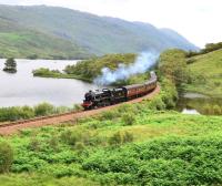 Black 5 no 45231 <I>The Sherwood Forester</I> crosses the small causeway at the west end of Loch Eilt near Lochailort with the morning 'Jacobite' on 13 July 2011.<br>
<br><br>[John Gray 13/07/2011]