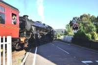 A near perfect day on Thursday 21 July, as Black 5 no 44871 negotiates the level crossing at the south end of Morar Station with the return working of the afternoon 'Jacobite'.<br><br>[John Gray 21/07/2011]