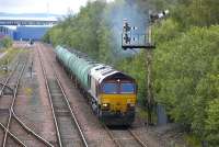 66198 passes Fouldubs Junction up home signal with the 6D18 to Mossend on 21 July.<br>
<br><br>[Bill Roberton 21/07/2011]