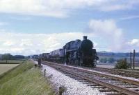 Standard 4MT 4-6-0 75019 hauls a short freight towards Settle Junction on the <I>Little North Western</I> line from Carnforth in the summer of 1968. This loco was the last Std 4MT in service and made it to the <I>End of Steam</I> [See image 27896]. It was even used on a trip freight working to Lancaster Power Station as late as 2nd August 1968 but unfortunately did not pass into preservation. <br><br>[David Hindle /06/1968]