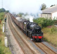 LMS Black 5 no 44932 heads east from Preston on the approach to <br>
Lostock Hall with <I>The Fellsman</I> tour to Carlisle on 3 August 2011.<br>
<br><br>[John McIntyre 03/08/2011]