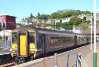 The next train to Glasgow Queen Street enjoying the afternoon sunshine at Oban on 29 July 2011.<br><br>[John Steven 29/07/2011]