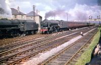 A2 Pacific no 60531 <I>Bahram</I> passes Black 5 no 44796 as it takes an Aberdeen bound train through Saughton Junction in July 1959.<br><br>[A Snapper (Courtesy Bruce McCartney) 18/07/1959]