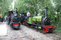 Scene on the West Lancashire Light Railway on 13 August 2011. O&K No 22 <I>'Montalban'</I> waits to depart from Delph, while O&K No 21 <I>'Utrilas'</I> and Hunslet <I>'Jack Lane'</I> await their next duties in the loop.<br><br>[John McIntyre 13/08/2011]