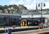 158732 departs from Stirling on 20 August 2011 with a service for Edinburgh. Stirling Castle overlooks the scene.<br><br>[John McIntyre 20/08/2011]