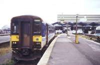 Platform scene at Cleethorpes on the afternoon of 12 August 1995 with a class 153 railcar about to leave on a Saturdays only service to Barton-on-Humber.<br><br>[Ian Dinmore 12/08/1995]