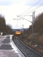 A train approaching Alvechurch on a cold March day in 1993 with a Redditch - Birmingham - Lichfield Trent Valley service. <br><br>[Ian Dinmore 12/03/1993]