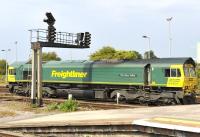 Freightliner 66601 <I>The Hope Valley</I> photographed at Westbury station in August 2011.<br><br>[Peter Todd 03/08/2011]