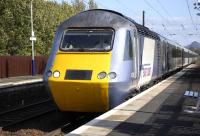 The 12.30 Edinburgh - Newcastle via Carlisle HST shuttle (operating because of weekend closure at Abbeyhill Junction) passing through Kingsknowe station on 25 Sepember with 43318 leading.<br>
<br>
<br><br>[Bill Roberton 25/09/2011]