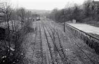The disused yard at Wirksworth on 17 February 1992, three years after the end of freight traffic. Since transformed by the Ecclesbourne Valley Railway [see image 40126].<br>
<br><br>[Bill Roberton 17/02/1992]