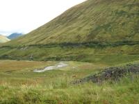 The West Highland Railway line through Glen Orchy, seen in September 2011. The West Highland Way runs parallel with the railway here, lower down the hillside.<br><br>[Alistair MacKenzie 17/09/2011]