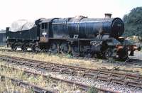 Stanier 8F 2-8-0 no 48151 stands at Embsay in 1976 in 'rescued' condition [see image 35854].<br><br>[Colin Miller //1976]
