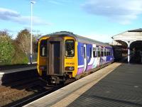 156490 on a Newcastle - Carlisle service at Hexham station on 25 September.<br><br>[John Steven 25/09/2011]