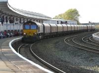 DBS 66120 leaves Kilmarnock long lyes on 7 October with 4S62 Milford to New Cumnock empty hoppers.<br><br>[Ken Browne 10/10/2011]