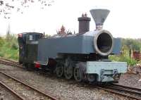 Scene at Becconsall on the West Lancashire Light Railway on 23 October 2011, where Kerr Stuart 0-6-0 WT+T <I>Joffre</I>, with boiler in place and tanks filled with water, was being checked for problems before the next stage of restoration. The photograph shows the locomotive being propelled back into the shed road by a Planet 4w DM shunter following the first test run. [See image 23187] <br>
<br><br>[John McIntyre 23/10/2011]