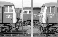 86025 and friend, with 47525 and a class 20 beyond, standing in the loco sidings at Carstairs in 1979.<br><br>[Bill Roberton //1979]