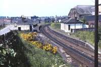 Looking over the remains of Gorgie East Station (closed September 1962) in the late Spring of 1971. View is north towards Gorgie Junction [see image 4302].<br><br>[Bill Jamieson //1971]