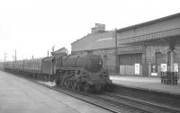 Standard class 5 4-6-0 no 73151 runs into Stirling on 7 June 1965 with the 5.50pm Glasgow Buchanan Street - Dunblane.<br><br>[K A Gray 07/06/1965]