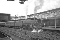 The Summer Saturday 9.13am Dundee - Blackpool North stands at Carlisle on 5 August 1967. Kingmoor Black 5 no 44802 has just taken charge of the train and is preparing to continue the journey south.  <br><br>[K A Gray 05/08/1967]