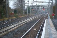 View west from Hillington East. The platforms of Hillington West can be seen in the distance.<br><br>[Ewan Crawford 27/11/2011]