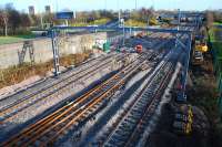 View east at Cardonald Junction showing the cross-over from the centre track to the eastbound track for access to the Deanside Branch.<br><br>[Ewan Crawford 27/11/2011]