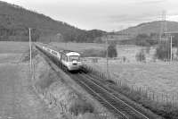 The <I>'STV Puffer Painter Special'</I>, photographed heading south from Aviemore on 28 April 1979. Believed to have been the first visit of an HST to the Highland Main Line.<br><br>[Bill Roberton 28/04/1979]