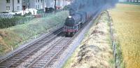July 25 1959 was probably not a good day to hang out washing in the gardens of Broombank Terrace on Edinburgh's west side. B1 4-6-0 no 61349 hurtles north belching smoke and ash on its way from Saughton Junction to the Forth Bridge with a Fife-bound train.  <br><br>[A Snapper (Courtesy Bruce McCartney) 25/07/1959]