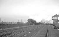 An up freight about to pass Benton Bank signal box at the north end of Heaton yard in the early 1960s.<br><br>[K A Gray //]