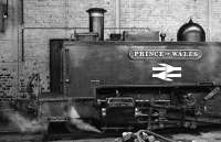 Front end close-up of Vale of Rheidol No 9 <i>'Prince of Wales'</i> inside Aberystwyth Shed at Easter 1975.<br><br>[Bill Jamieson 28/03/1975]