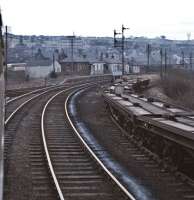 A diverted Glasgow Queen Street (Low Level) to Edinburgh Waverley train approaches Bathgate Upper station on Sunday 7th March 1971. The most likely train is the 16.30 departure from Glasgow (which would seem to be borne out by the rather dark original slides).<br><br>[Bill Jamieson 07/03/1971]