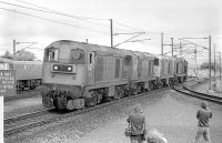 A group of four class 20s heading south through Carstairs in 1979, perhaps Beattock bankers returning after servicing.<br><br>[Bill Roberton //1979]