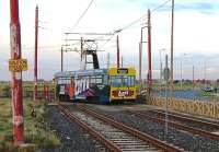 The Blackpool and Fleetwood Tramway closed again after the 2011 illuminations for the final upgrade to the system ahead of the Easter 2012 reopening. During 2011 trams had been limited to the Pleasure Beach to Little Bispham stretch and modified <I>Centenary</I> tram 647 is seen here leaving the turning circle at the northern limit of operations just before the winter closure. The rusty track in the foreground is for Cleveleys and Fleetwood (curving right beyond the tram). 647 was withdrawn from service at the end of the season just over a week later.<br><br>[Mark Bartlett 26/10/2011]
