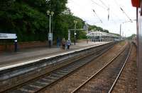 Looking along the down platform of Durham station from a passing southbound train on 30 August 2010.<br><br>[John McIntyre 30/08/2010]