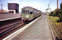 A North Berwick - Corstorphine DMU photographed at Drem on 30 June 1958.<br><br>[A Snapper (Courtesy Bruce McCartney) 30/06/1958]