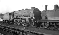 Royal Scot 46132 <I>'The King's Regiment Liverpool'</I> photographed on its home shed at Kingmoor in May 1964. The locomotive is recorded as being officially withdrawn three months earlier and was eventually cut up at Arnott Young, Troon, the following April. <br><br>[K A Gray 15/05/1964]