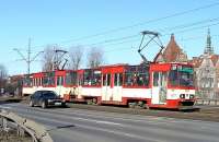 A well-patronised tram heading out of Gdansk city centre on 10 March 2010.<br><br>[Colin Miller 10/03/2010]