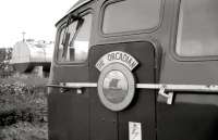 The picturesque headboard of <I>'The Orcadian'</I> attached to a type 2 locomotive at Inverness depot in the summer of 1962. This was the name carried by the morning 'boat train' service from Inverness to the far north, timed to connect with the Scrabster - Stromness ferry.<br><br>[R Sillitto/A Renfrew Collection (Courtesy Bruce McCartney) //1962]