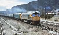 26040+47711 northbound out of Aviemore on 27 April 1980 with a service for Inverness.<br><br>[Peter Todd 27/04/1980]