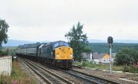 40117 brings a southbound train into Carrbridge on 6 August 1980.<br><br>[Peter Todd 06/08/1980]