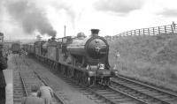 The RCTS <I>'Borders Railtour'</I> of 9 July 1961 photographed during a stop at Greenlaw behind NBR no 256 <i>Glen Douglas</i> and J37 no 64624.<br><br>[K A Gray 09/07/1961]