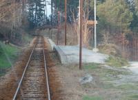 Railbus driver's view ahead on the <I>Tamega</I> branch as the train passes through the basic Valbom halt on its way from Livracao to Amarante. This was a surviving eight mile stub of a previously much longer system and the sharp turns on high ledges above the Tamega River reminded me of a <I>Mad Mouse</I> roller coaster ride. The branch ostensibly closed for urgent repairs in 2009 but as the other Douro narrow gauge <I>Corgo</I> line to Vila Real closed that same day for the same reason there are naturally suspicions about the real motives. In January 2012 CP Rail announced that the branches are unlikely to re-open and withdrew the replacement bus services.<br><br>[Mark Bartlett 02/02/2007]