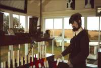 A rather fearsome dummy in charge at Norham signal box in the late 1970s. Closure between Kelso and Tweedmouth had taken place in 1965. <br><br>[Bruce McCartney //]