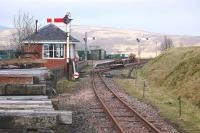 Scene on the Leadhills and Wanlockhead Railway on 15 March 2012. View is east past the signal box to the station.<br><br>[Bill Roberton 15/03/2012]