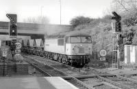 56075 enters Inverkeithing with a southbound coal train on 15 March 1997. Note the barrow crossing in front of the locomotive.<br><br>[Bill Roberton 15/03/1997]