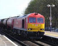 DBS liveried 60079 passing through Didcot on 29 March with a Theale - Robeston oil train.<br><br>[Peter Todd 29/03/2012]