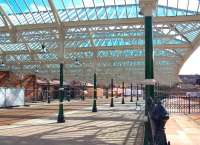 The refurbished concourse and roof canopies at the south end of Tynemouth station in March 2012. A credit to the 'Friends of Tynemouth Station' and other like-minded people who have worked hard over many years in order to bring about this transformation [see image 38206]. <br><br>[Colin Alexander 31/03/2012]