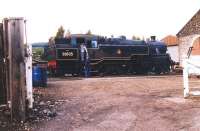 Having recently brought in the last scheduled train of the day from Broomhill, Standard class 4 2-6-4T no 80105 stands on the Strathspey Railway's Aviemore shed in September 2004. <br><br>[John Furnevel 17/09/2004]